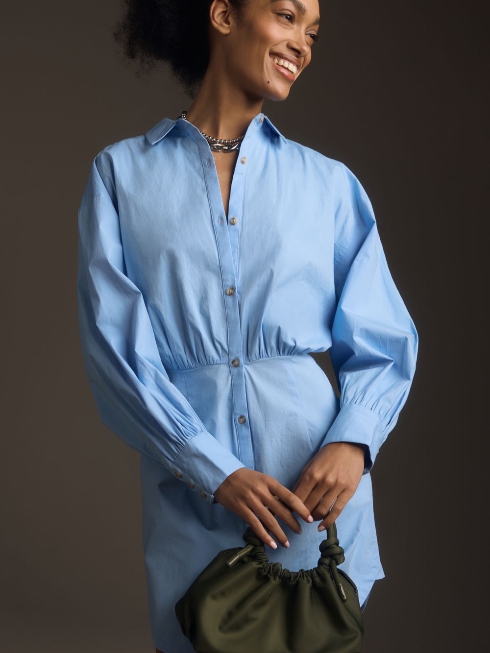 Maeve Light Blue Mini Shirt Dress